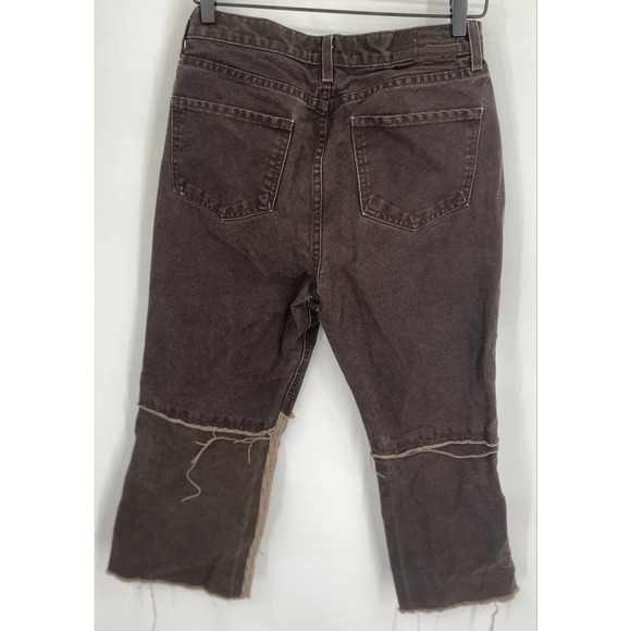 Rare! REVICE Womens Chino Patch Jeans Pants Sz 29/ 8 Wide Leg Cotton Brown White - Picture 6 of 8